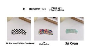 Three acetate hair combs featuring checkerboard, marbled, and mint green glitter designs