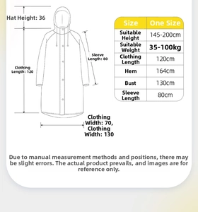 Detailed size chart for EVA fashion raincoat with height and weight measurements