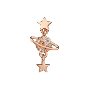 Detail of rose gold Saturn pendant with star accents and sparkling zircon inlays