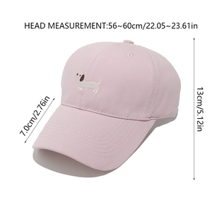 Pink baseball cap size guide showing 7cm brim, 13cm height and 56-60cm head circumference