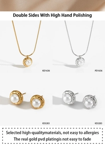 Macro shot of pearl jewelry set with gold and silver finishes in high-quality PVD plating