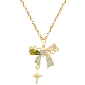 Titanium steel butterfly necklace with colorful gems, star pendant, and gold chain