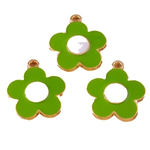 Green daisy flower charms in gold-plated alloy for DIY necklace and jewelry making