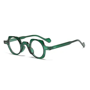 Translucent dark green round square frame glasses with anti-blue light lenses