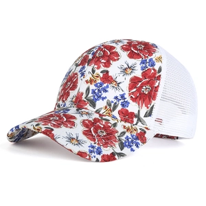 Floral pattern baseball cap with breathable white mesh back for summer sun protection