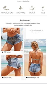 Details von High-Stretch Denim-Shorts mit ausgefransten Säumen und Butt-Lift-Design