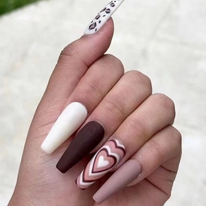 Long Coffin Press On Nails Heart Leopard Pattern Chocolate Cream Matte Fake Nails Trendy Manicure For Women