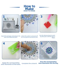 DIY mandala diamond painting κιτ πορτοφόλι που δείχνει τη διαδικασία 6 βημάτων