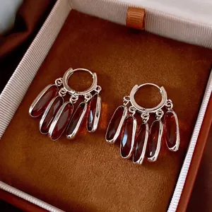 Vintage Oval Glass Pendant Hoop Earrings Copper Luxury Retro Style Elegant Fashion Jewelry For Women