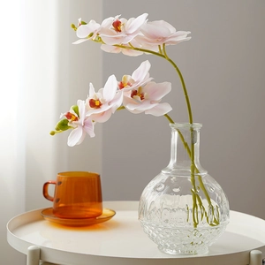 Artificial Phalaenopsis Orchid Flower Moisturizing Satin Five Heads Elegant Lifelike Floral Arrangement For Home Wedding Decor
