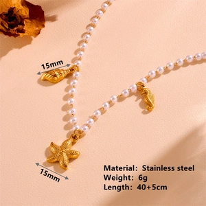 Détail du collier océan en acier inoxydable avec breloques étoile de mer et perles