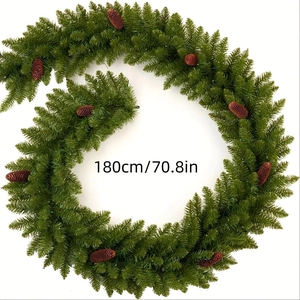 Guirlande de Noël en aiguilles de pin vertes avec pommes de pin brunes 180cm