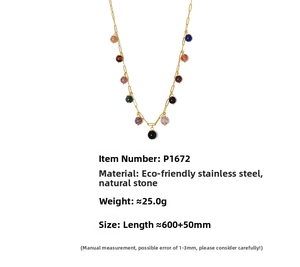Detailed specs of the bohemian stainless steel necklace with colorful natural stone beads