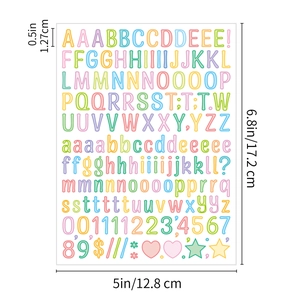 Detail view of 0.5 inch waterproof alphabet stickers showing dimensions and letter layout