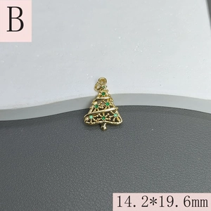 Detailed view of a gold Christmas tree pendant with green zircon and 14.2*19.6mm size data