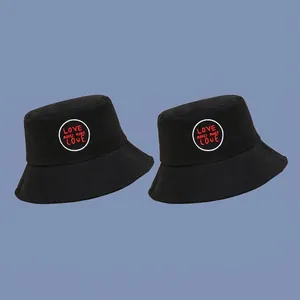 Love Makes More Love Embroidered Cotton Bucket Hat Casual Wide Brim Sun Protection Fisherman Cap For Women Men Black