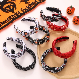 Halloween knotted headbands with rhinestones, skulls and spider web patterns for party