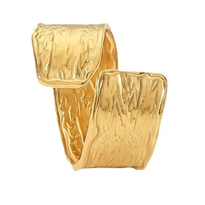 18K gold plated stainless steel wide ring with hammered texture and adjustable opening