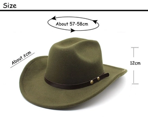 Classic olive green fedora hat size chart showing 8cm brim and 12cm height dimensions