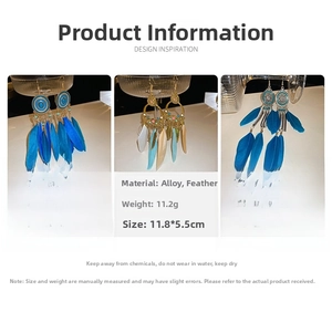 Detailed size and weight chart for three styles of Bohemian feather tassel earrings