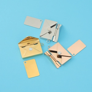 Mirror polished stainless steel envelope locket and metal tag set in three metallic tones