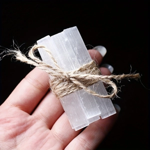 Natural selenite crystal sticks bound with jute rope for aromatherapy and meditation