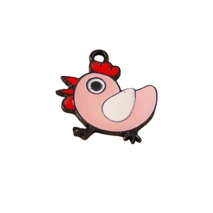 Pink cartoon chicken enamel charm with metal ring for DIY jewelry making accessories