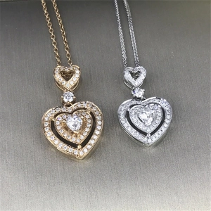 Herz Anhänger Halskette Kupfer Zirkonia Doppelschicht Verschachtelt Braut Hochzeit Schmuck Elegant Romantisch Für Frauen