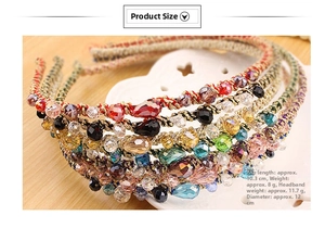 Detailed view of handmade crystal headband with dimensions 12cm and weight 11.7g