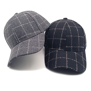 Classic plaid baseball caps in dark grey and black with stylish wool blend texture