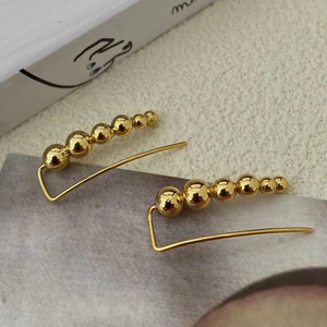 Minimalist 925 silver gold-plated ball ear crawlers with graduated beads set for women