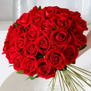 Artificial Rose Flowers Single Stem Real Touch Velvet Satin Cloth Long Branch For Wedding Home Decor Valentines Day