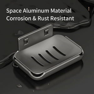 Space aluminum wall-mounted soap dish with matte finish and drainage slots for bathroom