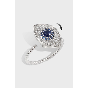 925 Sterling Silver Evil Eye Spinning Ring For Women Rotatable Anxiety Relief Adjustable Ring Rhinestone Fashion Jewelry Finger Ring