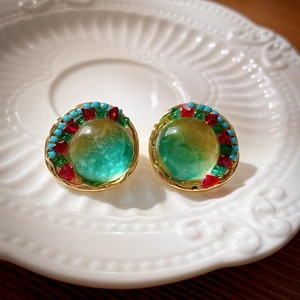 Boucles D'oreilles Puces Rondes En Verre Et Strass Vintage Avec Tige En Argent Sterling 925 Style Palais Français Pour Femmes