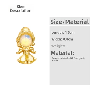 Detail of 1.5cm fairy princess stud earring in 18K gold plating with colored zircon