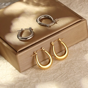 Minimalist Oval U Shaped Earrings Stainless Steel 18K Gold Plated Fashion Retro Jewelry For Women