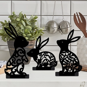 Easter Bunny Egg Desktop Ornament Acrylic Hollow Silhouette Standing Tabletop Festival Party Decoration Modern Minimalist