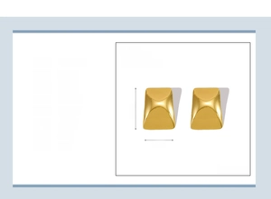 Detail view of 18K gold plated stainless steel earrings with wavy texture and dimensions