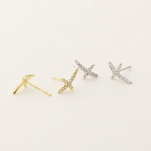 S925 sterling silver geometric X earrings with pave diamonds in gold and silver finishes