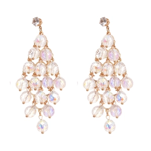 Elegant gold-tone crystal chandelier earrings with rainbow faceted beads and stud tops