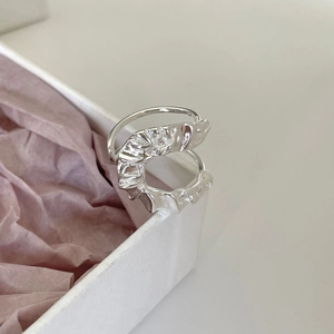 925 sterling silver minimalist U-shaped wrinkled open ring with artistic textured surface