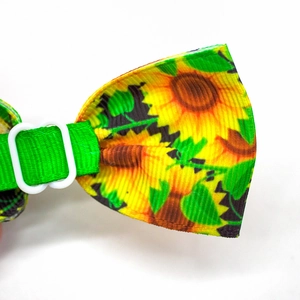 Adjustable sunflower print pet bow tie made of durable ribbed webbing for dogs