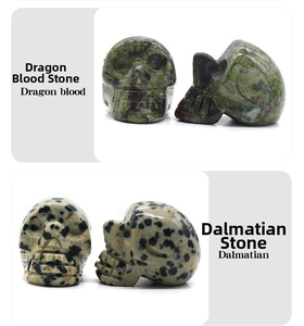 Detailed comparison of Dragon Blood Jasper and Dalmatian Stone skull carvings
