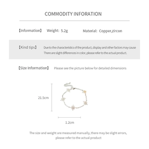 Tableau des tailles détaillé du bracelet étoile avec dimensions et spécifications