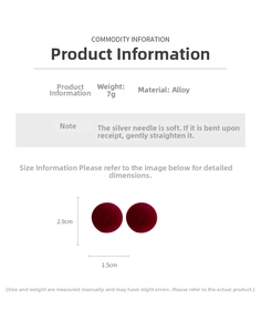 Detailed size specifications of burgundy flocked ball earrings with silver needles and alloy