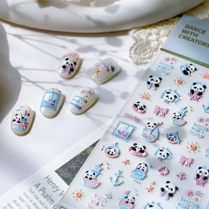 Pegatinas de uñas 3D de panda y tema náutico con acabado mate para niños