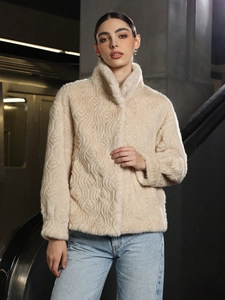 Damen Kunstpelz Mantel Wellentextur Stehkragen Langarm Dicke Warme Jacke Lässig Mode Streetwear Oberbekleidung