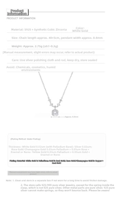 Detail showing S925 sterling silver necklace specifications with cubic zirconia pendant size