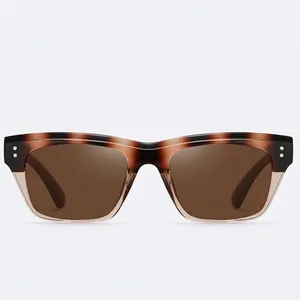 Brown tortoise shell square frame polarized sunglasses for women with 1.1TAC anti-glare lens